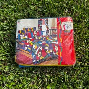 VTG Disney Mickey Minnie Donald Goofy Color Block Full Sheet Set 90’s Complete